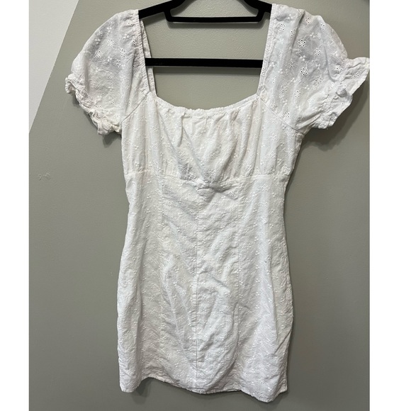 Eyelet Short-Sleeve Bow Button-Up Mini A-Line Dress - Picture 2 of 3